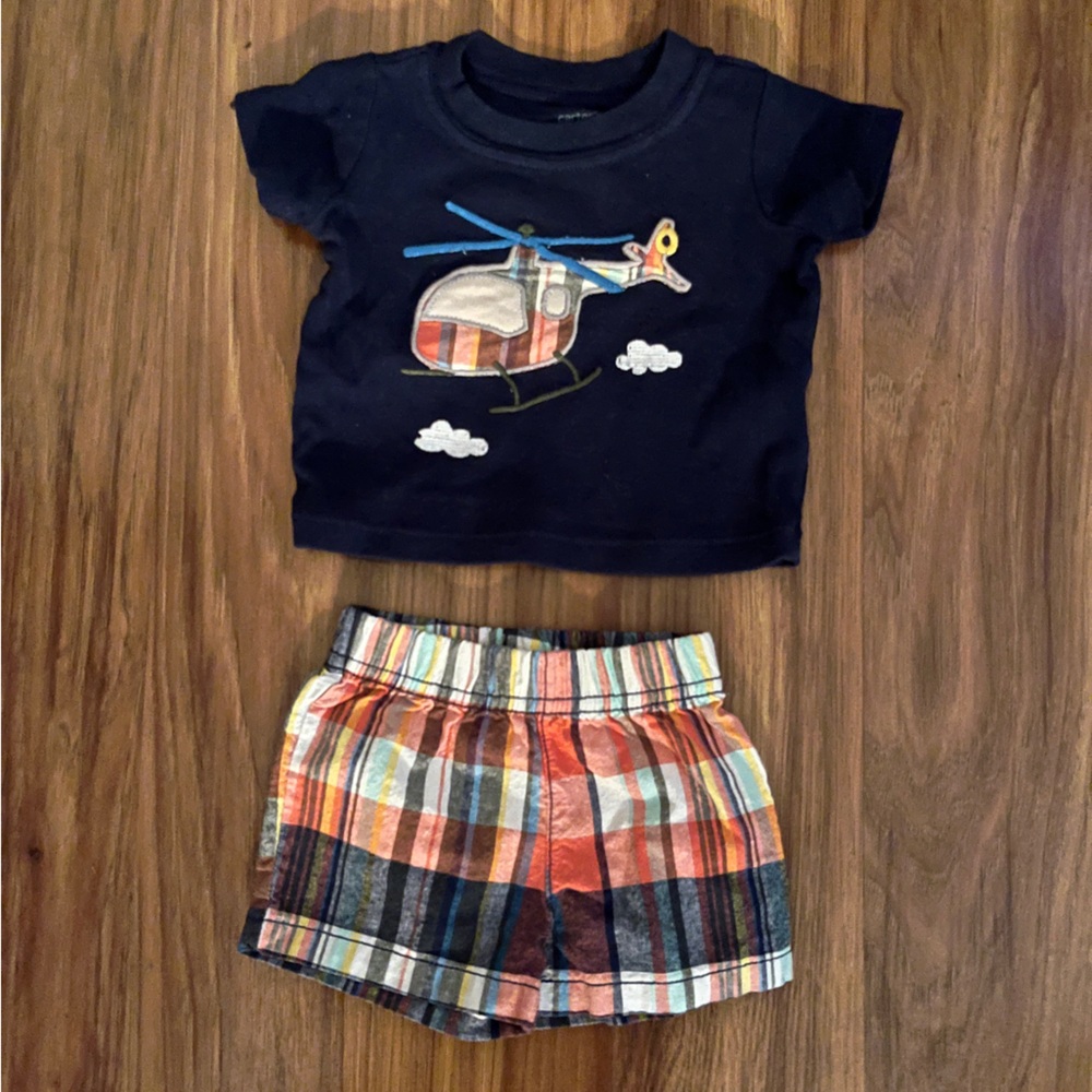 Carter’s Navy Helicopter Top & Striped Shorts Set | Newborn | Cute Baby Outfit